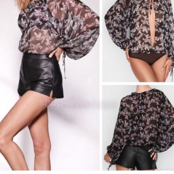 Victoria's Secret Very Sexy Chiffon Long Sleeve Teddy Bodysuit in Black - Picture 7 of 7